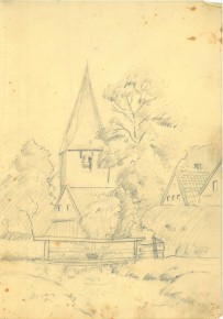 Neuender Kirche<br>
Bleistift<br>
16,5 x 23,5 cm<br>
dazu Druckgrafik 607, 608
