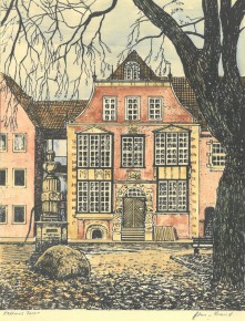 Lithografie, coloriert<br>sign. undatiert<br>Lithografiestein 18,5 x 23,5 cm